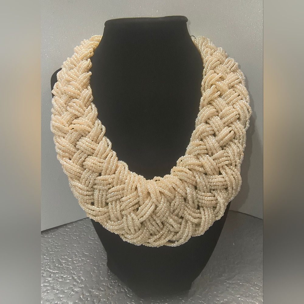 Vintage Braided Cream Beaded Necklace